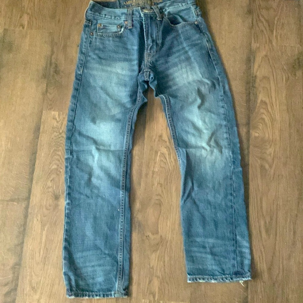 Boys American eagle jeans 26x28 denim slim straight fit zip up